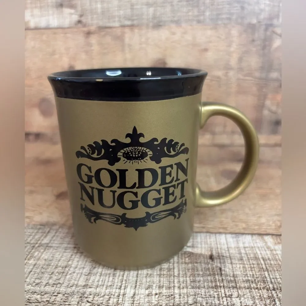 Vintage Golden Nugget Casino Coffee Mug Black/Gold Las Vegas Gift Souvenir EUC